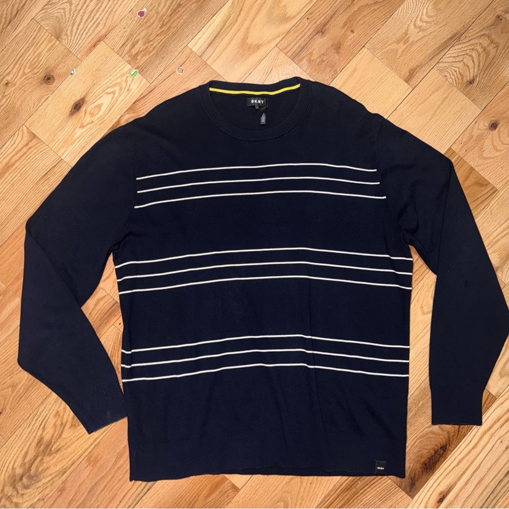 DKNY | Mens Navy Sweaters with White Accent strips Size XL 100% Cotton